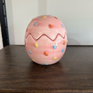Vintage Pink Ceramic Decorative Egg Trinket Box with Polka Dots